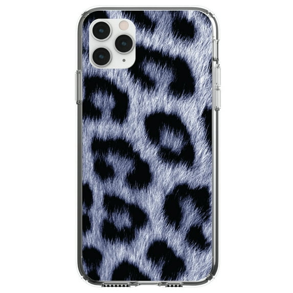 DistinctInk Clear Shockproof Hybrid Case for iPhone 12 / 12 PRO (6.1" Screen) - TPU Bumper, Acrylic Back, Tempered Glass Screen Protector - Blue Black Leopard Fur Skin Print