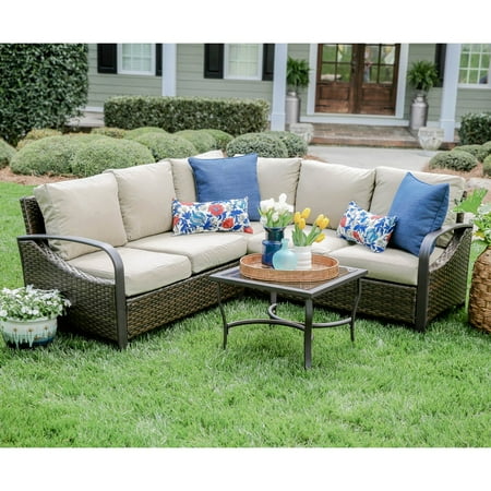 Trenton 4pc Wicker Corner Sectional - Tan - Leisure Made