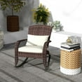 thumbnail image 3 of Aimee Lii Adirondack Chair, Outdoor Wicker Rocking Chair with High Back, Seat Cushion, and Pillow, Outdoor Patio Furniture for Poolside, Deck, Porch, Balcony, Cream White, 3 of 11