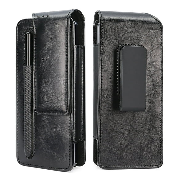Dteck Soft Leather Phone Pouch for Samsung Galaxy Z Fold 7/ Z Fold 6 / Z Fold 5/ Z Fold 4/ Z Fold 3 with S Pen Holder, Cell Phone Holster with Belt Clip,Black