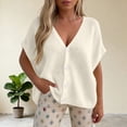 thumbnail image 5 of Wlynlyn Womens Blouses V Neck Short Sleeve Oversized Button down Cardigans Casual Solid Color Knitwear Sweater Tops, 5 of 6