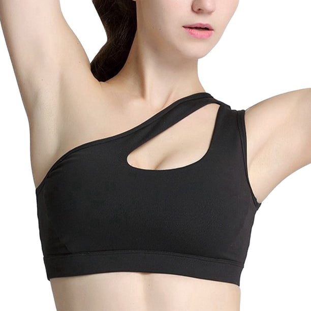 Gibobby Ropa interior deportiva para mujer, chaleco vacío de un hombro, a de golpes, para correr, deportes, espalda, sujetador, ropa de Yoga(Negro,G)