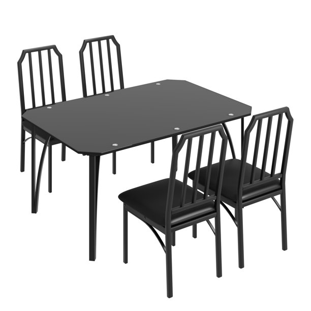 QinaQin Juego de comedor de vidrio con sillas, mesa con diseño biselado y asientos tapizados cómodos, ideal para espacios pequeños, cocina o departamento