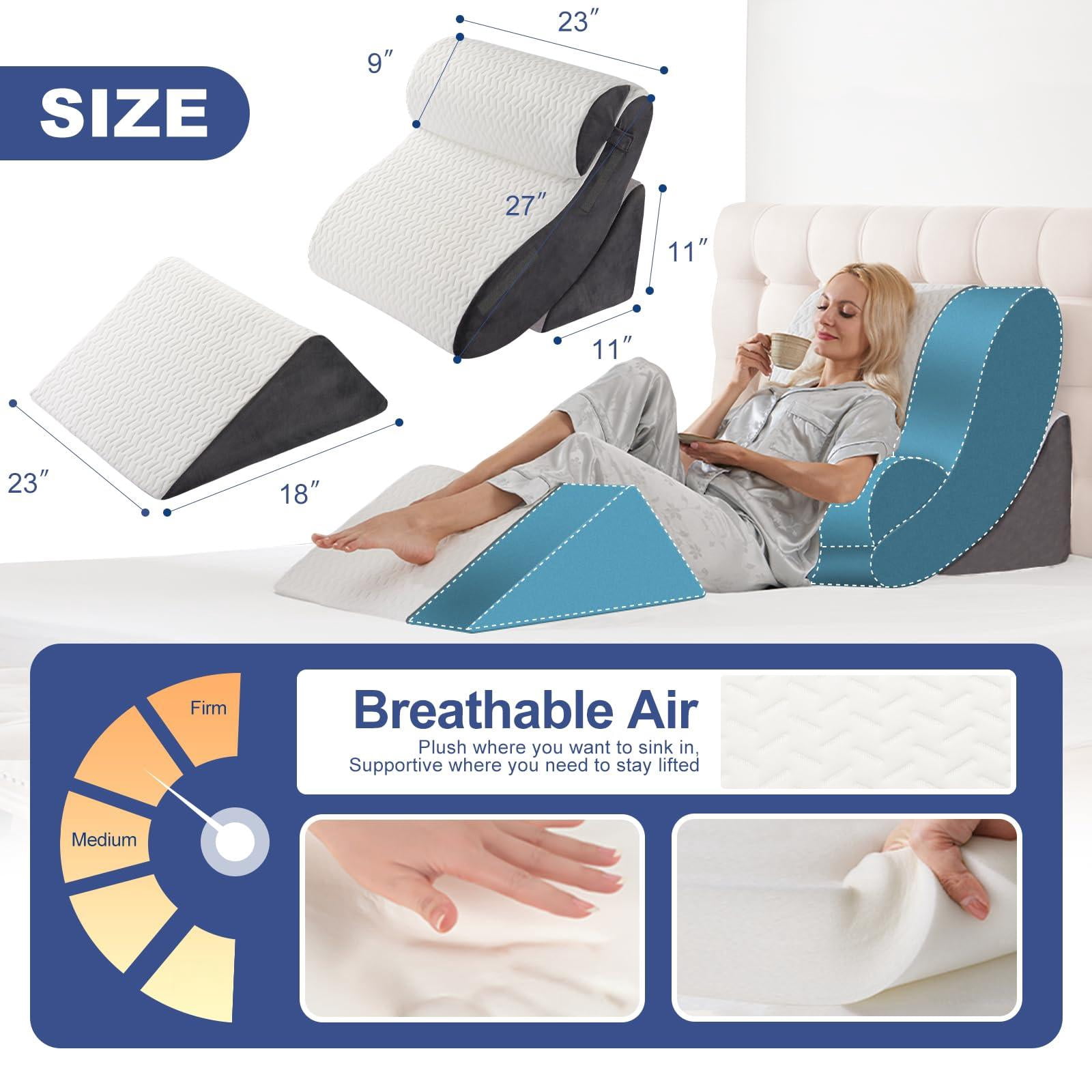 4pcs Bed Wedge Pillow Set For Sleeping  Foam Support Pillows Neck And Leg Adjustable Triangle - Acid Reflux & White Grey