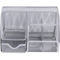 thumbnail image 2 of Scheam Mesh Desk Organiser,Multi-Use Desk Tidy & Pen Holder with 6 storage and 1 Slide Drawer,Stationary Organiser for School,Home,Office desktop supplies- Silver, 2 of 9