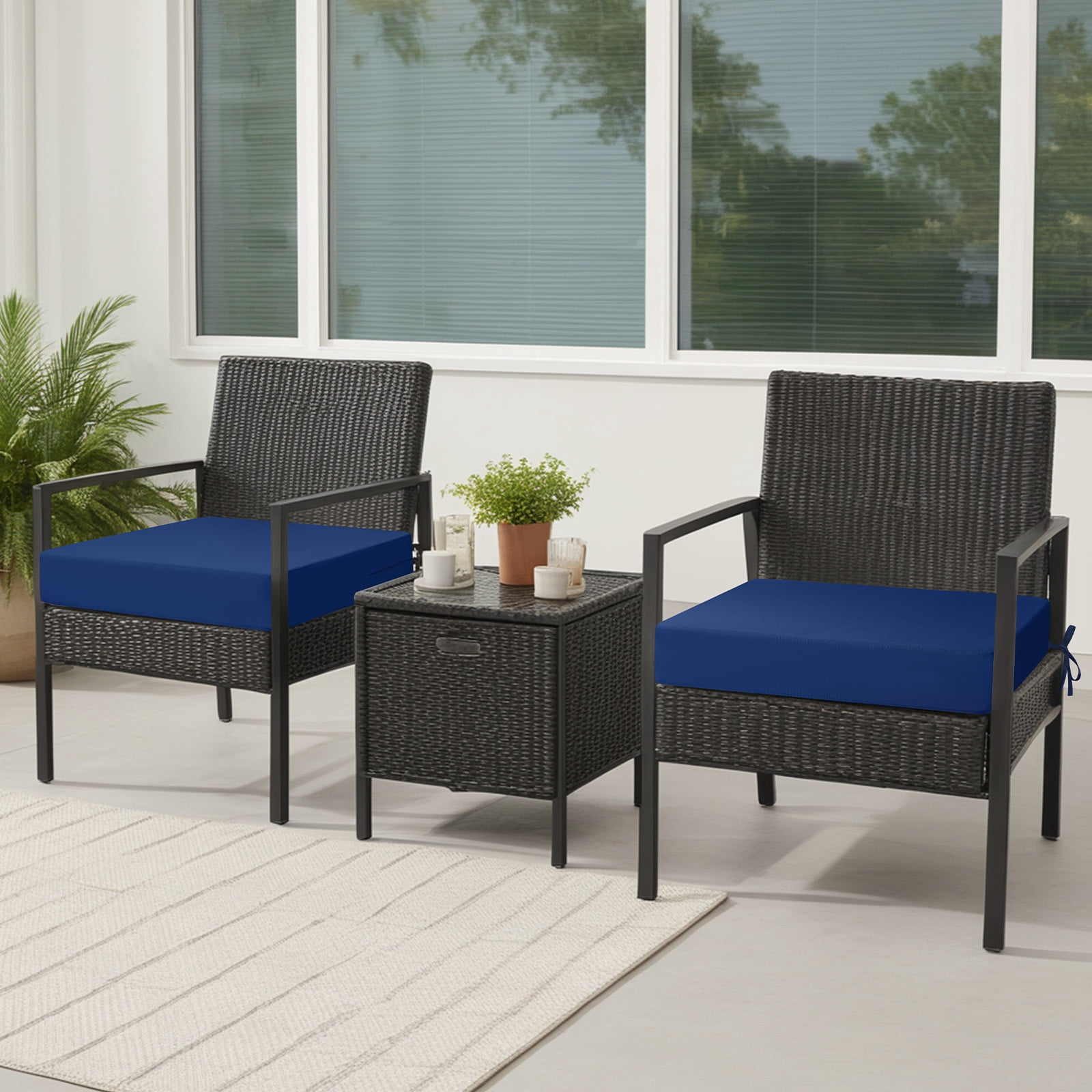 idee-home Outdoor Chair Cushions Set of 2, Outdoor Seat Cushions 22x22 Waterproof, Patio Chair Cushion Color Fastness with Ties Patio Furniture Garden Sofa Couch Pads