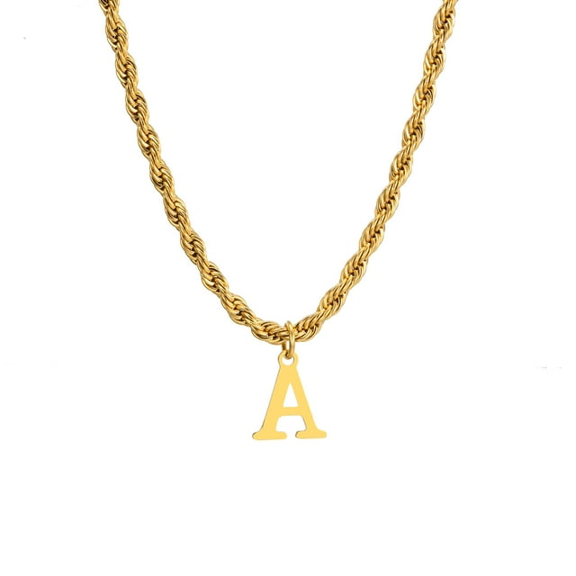 Initial Letters Necklaces for Men Boys,Stainless Steel A-Z 26 Alphabet Charm Pendant with 60CM/23.6" Twisted Rope Chain Gift