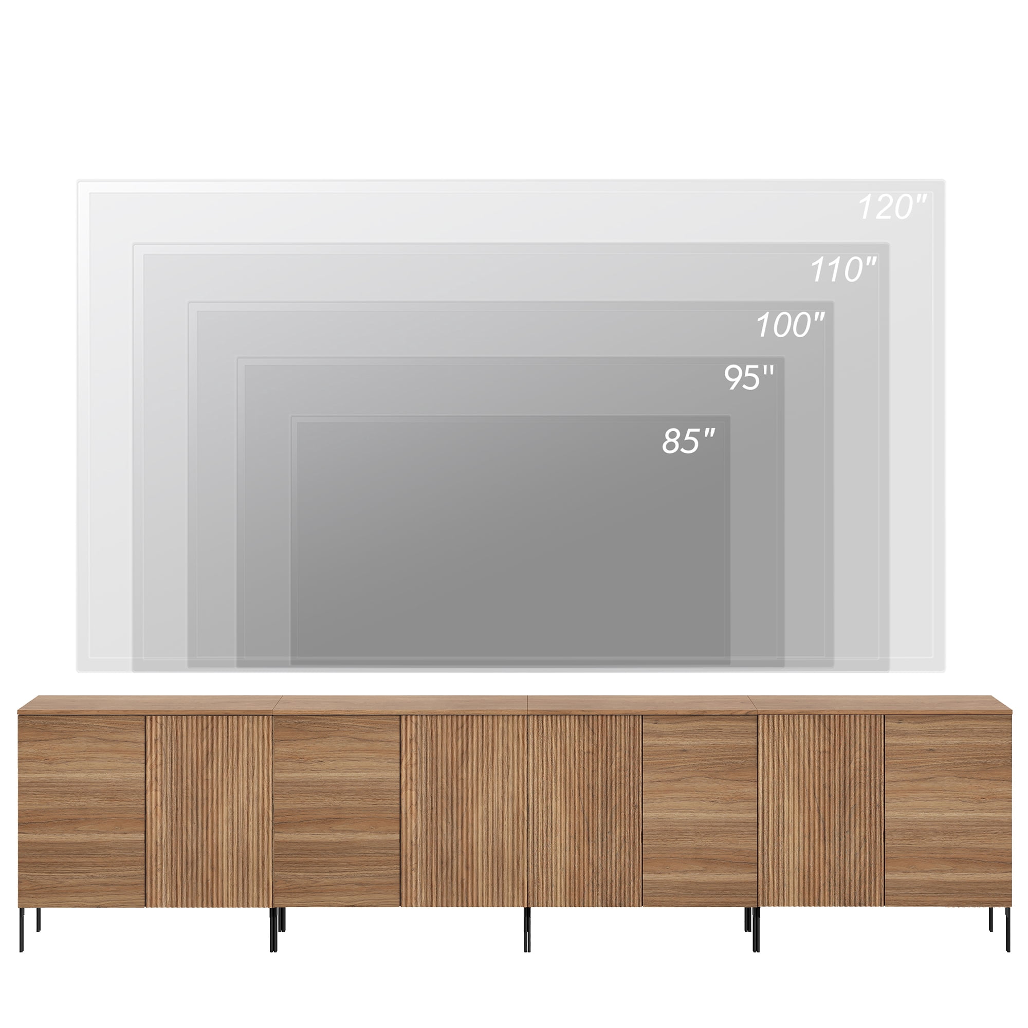 126" Wooden Fluted Sideboard with 8 Doors and Adjustable Shelves, 4-In-1 Modern Credenza Storage Cabinet for Kitchen, Dining Room