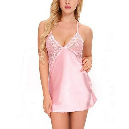 Viworld Women Lingerie V Neck Nightwear Sexy Satin Sleepwear Mini Teddy Lace Chemise