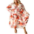 thumbnail image 2 of Robes Boho Élégantes à Manches Longues Imprimé Floral Col en V Automne Décontracté Plage Fête Robe Fluide, 2 of 7