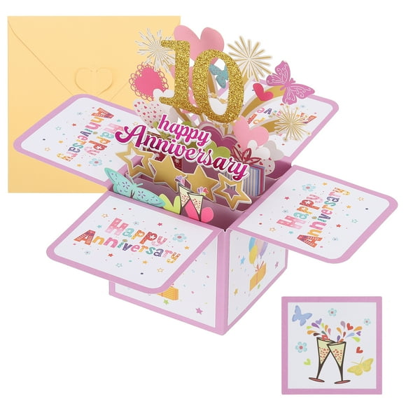 10 Year Anniversary Card, Happy Anniversary Cards Wedding Anniversary Card for Wife Men Her, Pink