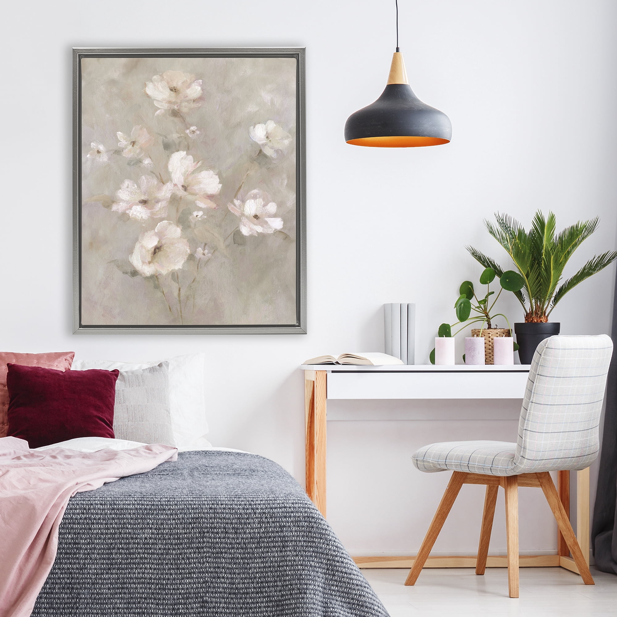 Stupell Industries Delicate Blush Floral Arrangement Gray Framed Floater Canvas Wall Art, design by Carol Robinson
