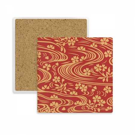 

Curly Red Japanese Culture Flower Square Coaster Cup Mat Mug Subplate Holder Insulation Stone