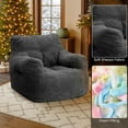 thumbnail image 2 of LinkRomat Bean Bag Chair, Bean Bag Sofa with Tufted Soft Stuffed Filling, Fluffy and Lazy Sofa with Premium Memory Foam Filler for Living Room, Bedroom, Dorm,Black, 2 of 8
