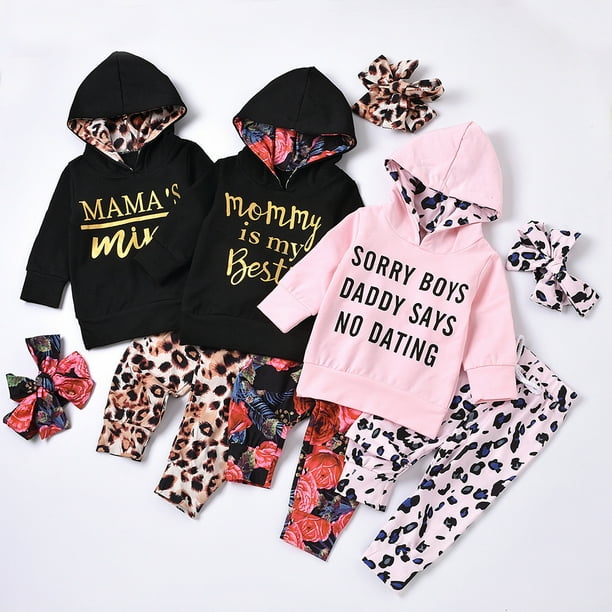Xzngl Leopard Print Gifts 3pcs Baby Girl Clothes Hoodie Sweatshirt Leopard Print Pants Headband Outfit Set Little Girl Clothes Baby Girl Clothes Baby