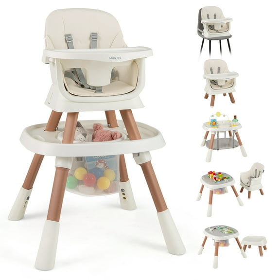 Gymax Chaise Haute pour Bébé 16-en-1 avec Centre d'Activités, Siège Rehausseur, Table de Blocs de Construction, Blanc
