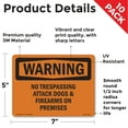 thumbnail image 2 of No Trespassing Attack Dogs & Firearms On Premises OSHA WARNING Vinyl Decal Label 7 Inch x 5 Inch - 10 Pack, 2 of 6