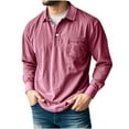 thumbnail image 2 of Feancey Long Sleeve Polos Shirts for Men Vintage Washed Button Up Collared T-Shirt Solid Color Distressed Golf Shirt Business Casual Work Shirt Pink M, 2 of 5