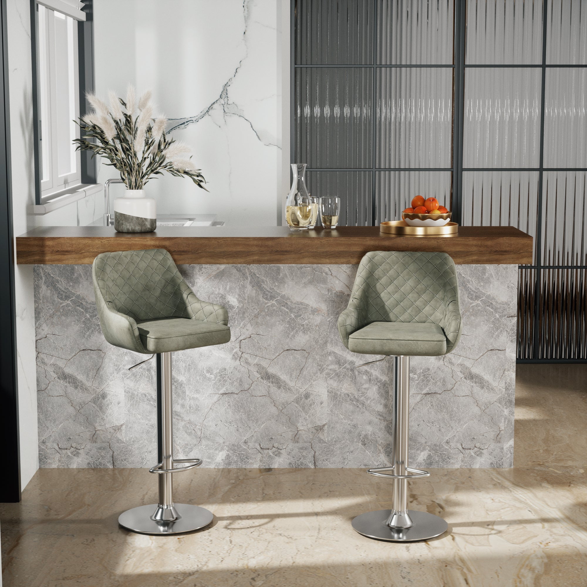 Vecelo Adjustable Counter Height Swivel Barstools, Back and Armrest, Dark Gray (Set of 4)