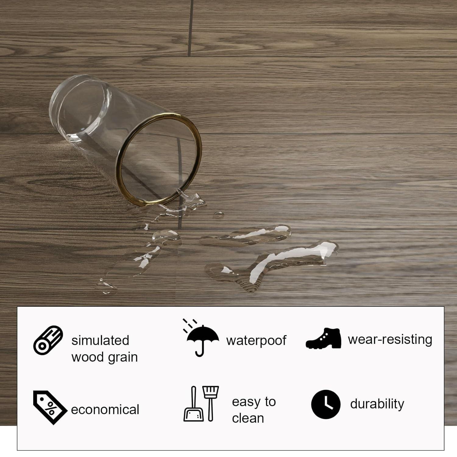 Homease PVC Peel and Stick Vinyl Flooring Roll 23"x 393"/64 Sq.Ft,Thicken Self-Adhesive Vinyl Wood Planks - Waterproof, Wear-Resistant,Easy DIY Install - Walnut