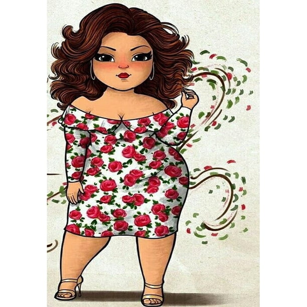 Pintura de diamante (DB1941) Mujer con vestido floral Cuadro de pared de diamantes de imitación redondo completo 50x70cm Hugtrwg Para estrenar