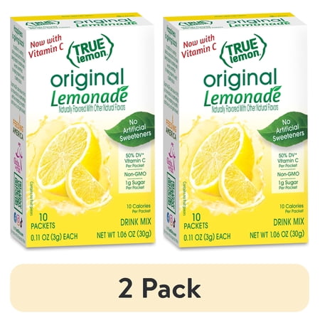 (2 pack) True Lemon Original Lemonade Drink Mix Powder, No Artificial Sweeteners, 1.06 oz., 10 Count Box