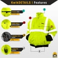 thumbnail image 4 of KwikSafety (Charlotte, NC) GUARD Bomber Safety Jacket (FOLDABLE HOOD) Black Cuff Class 3 Hi Visibility Water Resistant ANSI OSHA Reflective Hoodie Winter Construction Gear Men | Yellow 2XL, 4 of 6