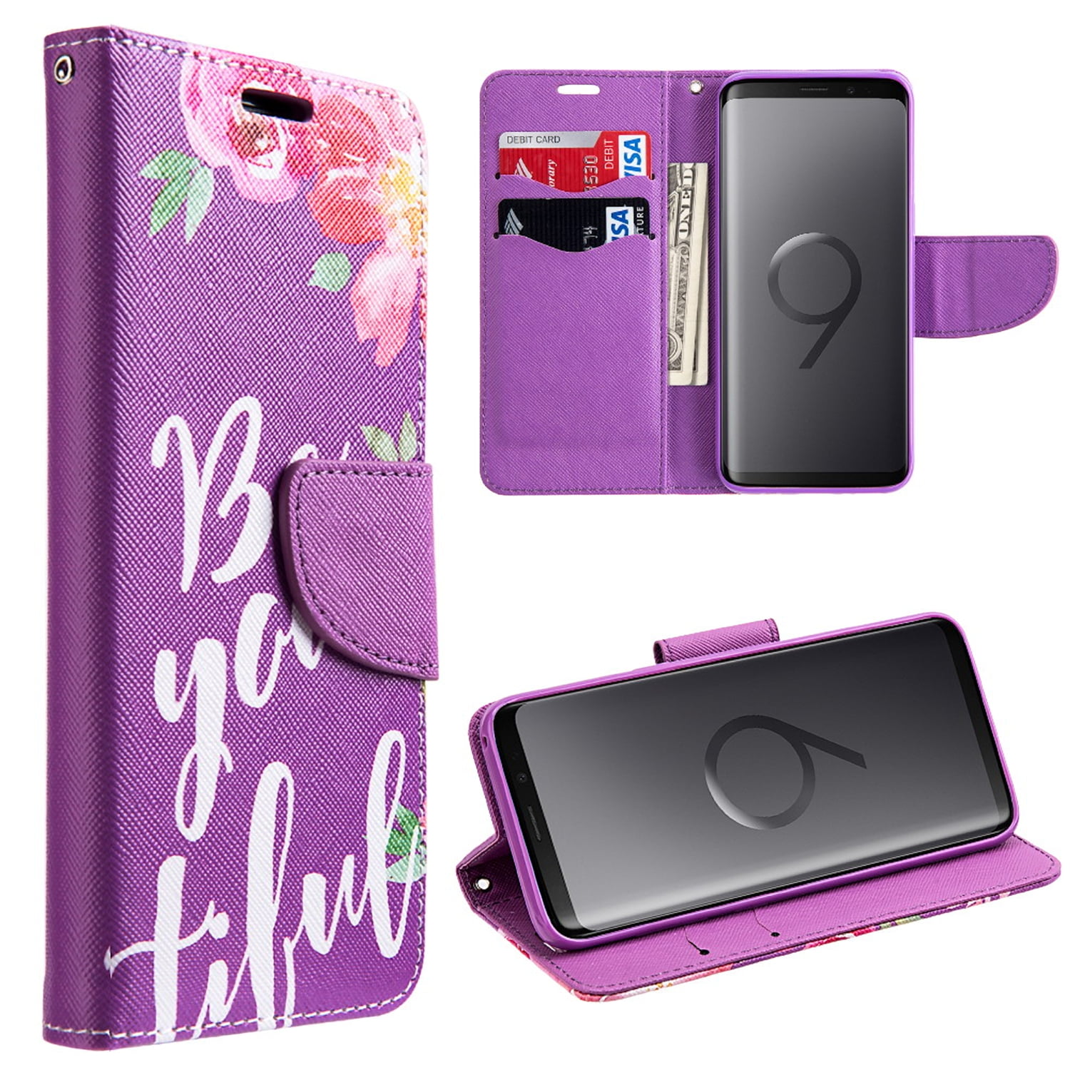 Samsung Galaxy S9 Phone Cases Samsung Galaxy S9 Trndy Leather Flip Wallet Case - Walmart.com