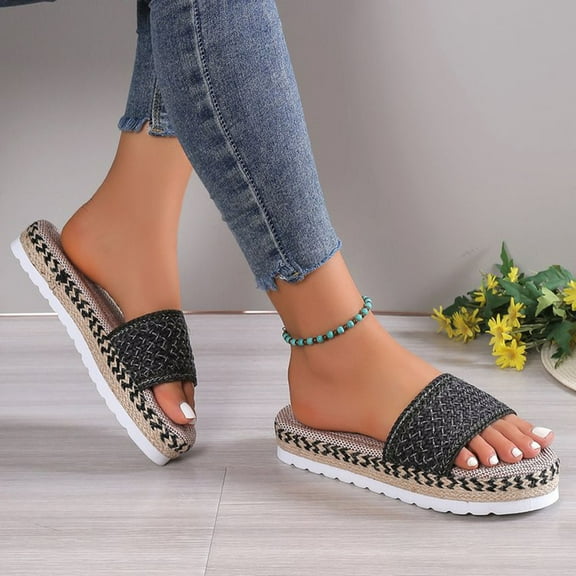 AXXD Black Sandals for Women Clearance Under $10 Summer Ethnic Style Sandals Thick Bottom Fish Mouth Shoes Rope Candy Color