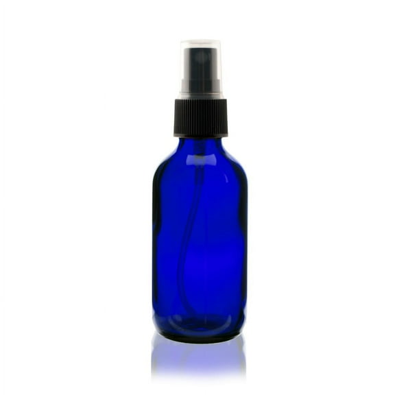2 oz Cobalt Blue Boston Round Glass Bottle - w/ Black Fine Mist Sprayer - pack of 6