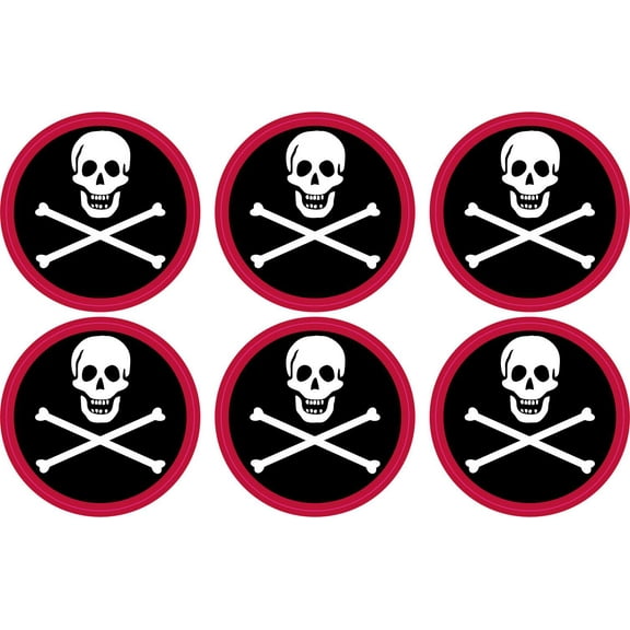 StickerTalk Red Border Skull and Crossbones Vinyl Stickers, 1 sheet of 6 stickers, 1.5 inches x 1.5 inches each