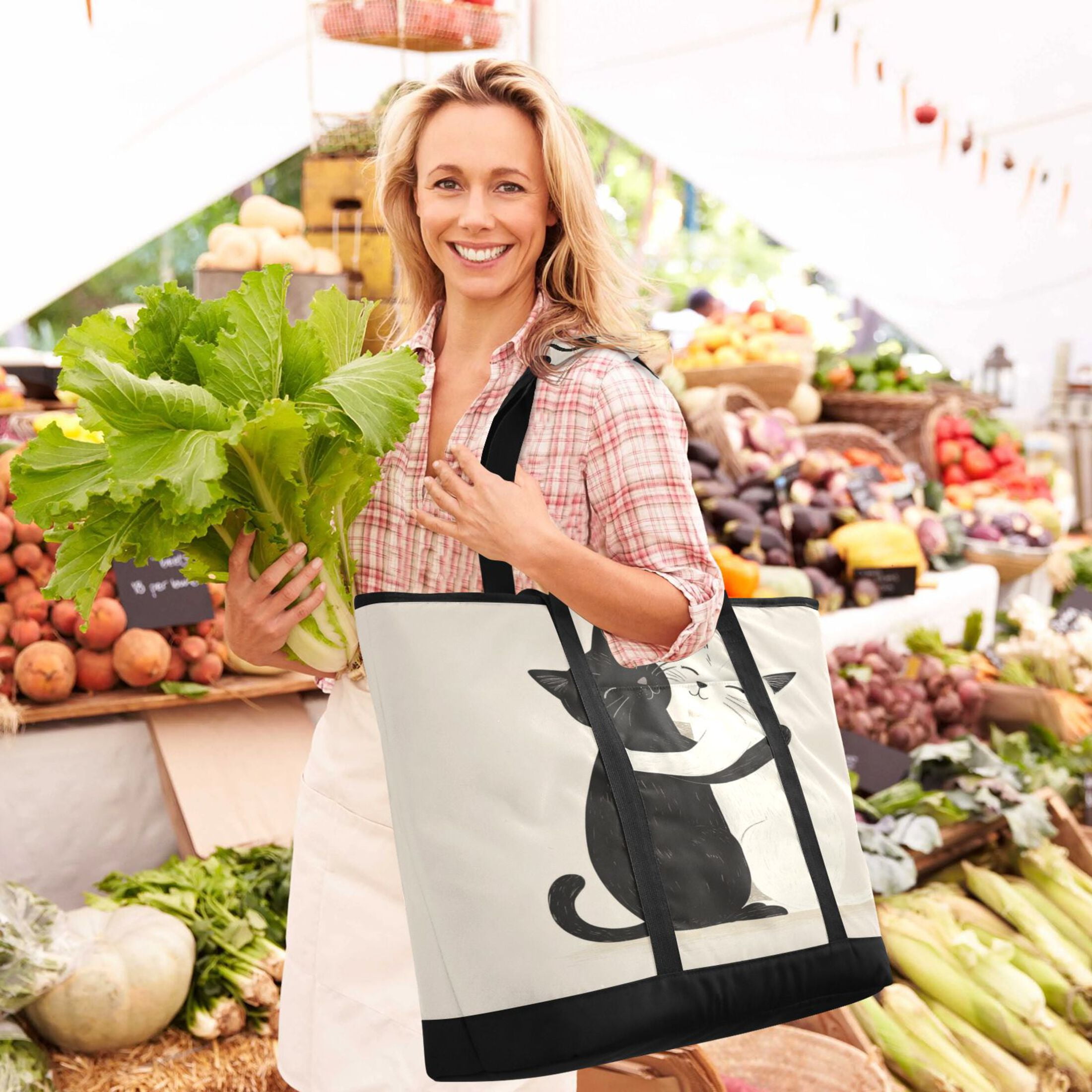 Large Hand-held Ice Pack Picnic Bag Insulation and Refrigeration Suitable for Shopping Picnics and Camping Black Cat and White Cat