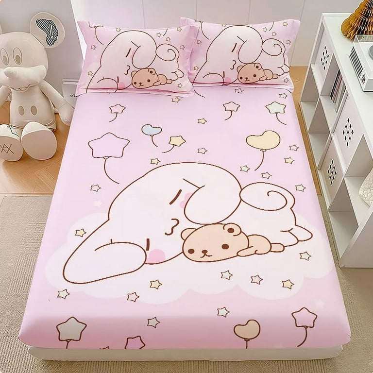 Cute Cartoon Sanrio Cinnamoroll Fitted Sheet Kawaii Anime Home Bedding Soft  Cotton Comfort Girl Heart Sheets Birthday Gifts