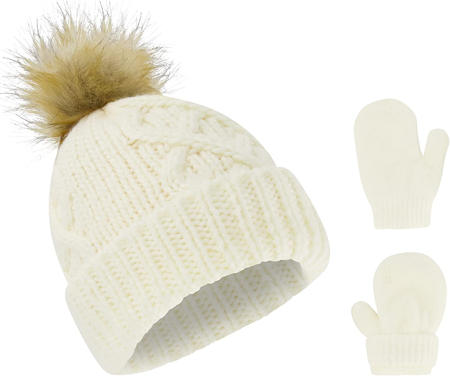 Rising Star Infant Hat and Baby Mittens Winter Set for 024 Months Ivory