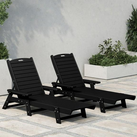 WestinTrends Malibu Outdoor Lounge Chairs Set of 2, All Weather Poly Lumber Black Chaise Lounge Pool Chairs with 5 Positions Backrest