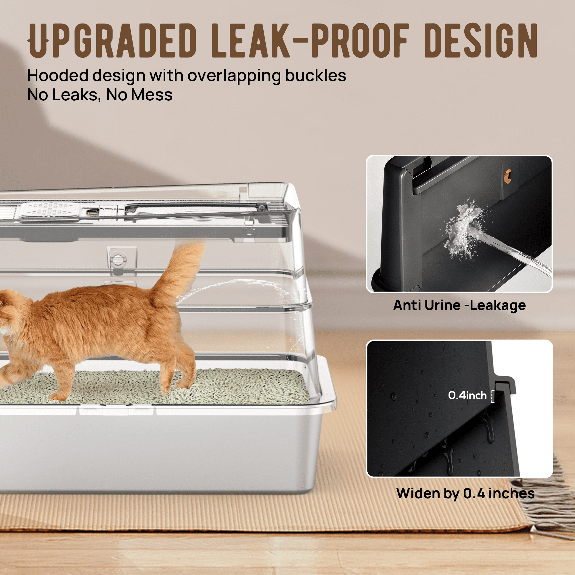 Stainless Steel Litter Box: Enclosed Cat Litter Box with Flip Lid Self Cleaning and High Sided Top Entry Design, XL Extra Large Metal Kitty Litter Pan Tray for Big Cats, Built-In Carbon Filter Pouch