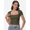 thumbnail image 6 of Women's Square Neck Crop Top - Short Sleeve Slim Fit T-Shirt, Casual Summer Workout Tee, 6 of 6