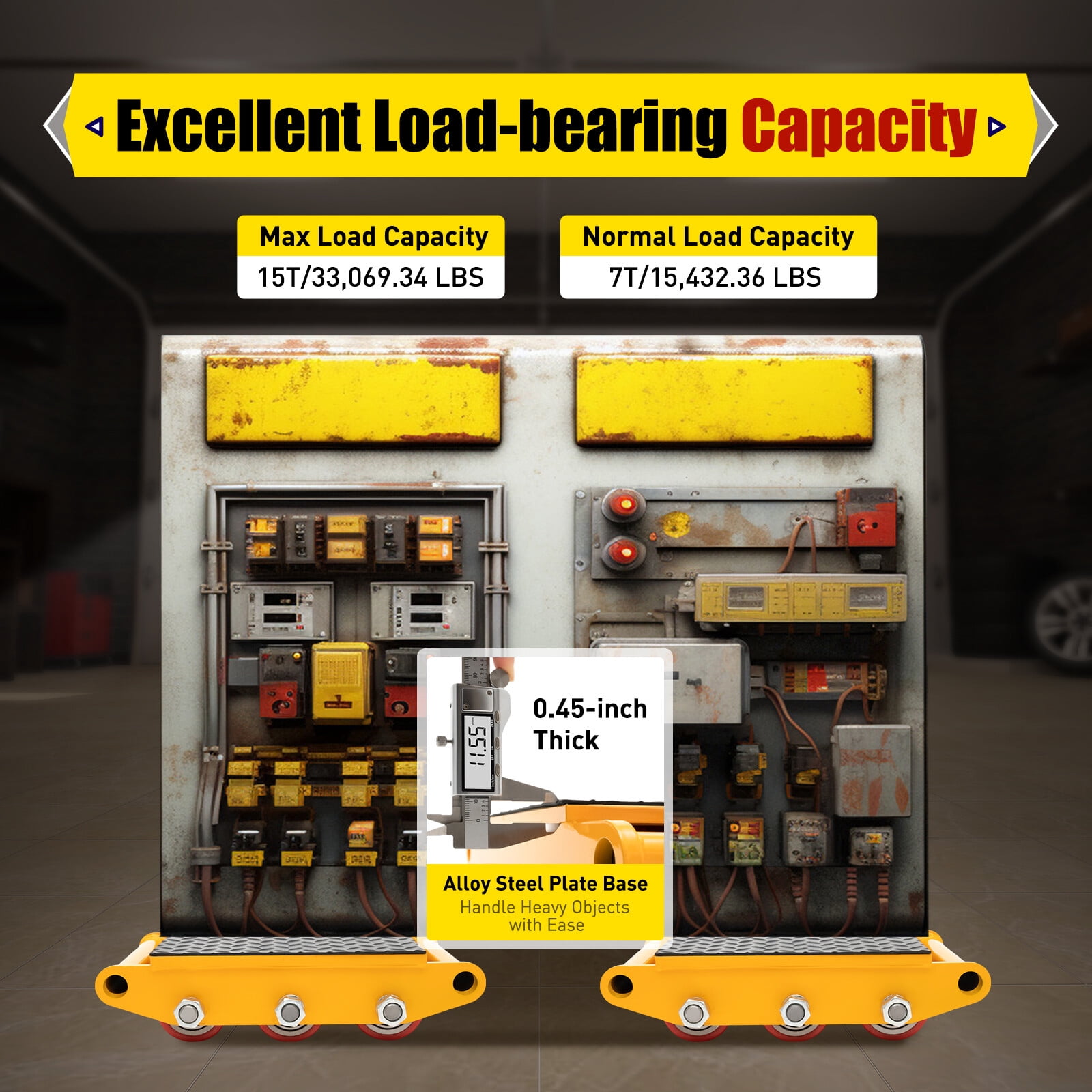15T Machinery Mover Heavy Machine Dolly Equipment Roller Skates 9 Rollers for Transporting Large And Heavy Objects And Daily Furniture