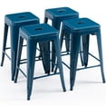 thumbnail image 2 of Deep Blue Metal Barstools, 24" High Bar Stools Backless, Indoor-Outdoor Counter Height Stools with Square Seat, Set of 4, 2 of 8