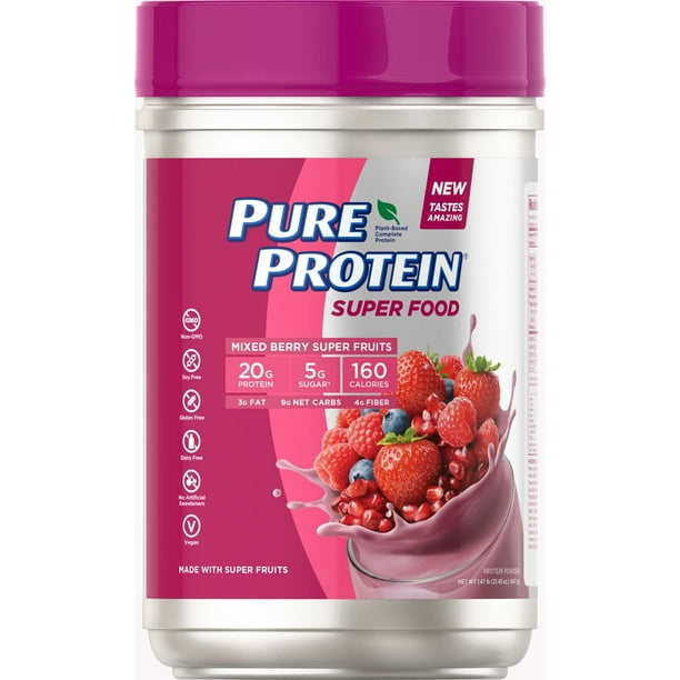 Pure Protein Super Food Protein Powder, Mixed Berry Super Fruits, 20g Protein, 1.5lb, 23.5oz
