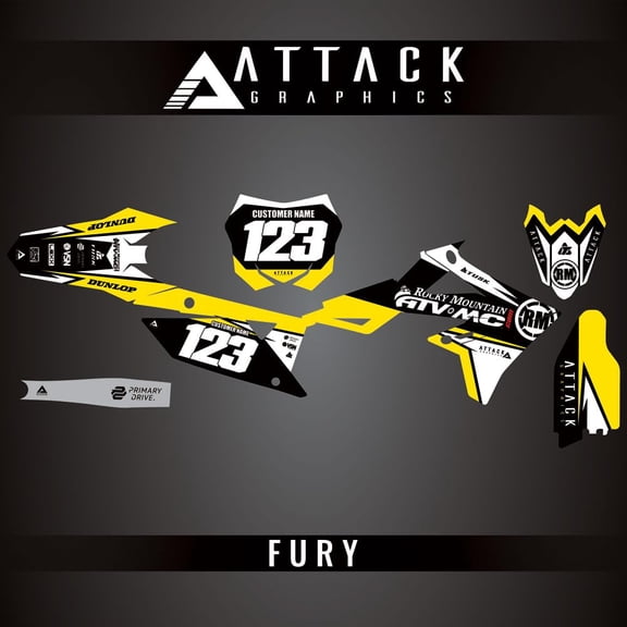 Attack Graphics Custom Fury Complete Bike Graphics Kit for Suzuki RMZ250 2025