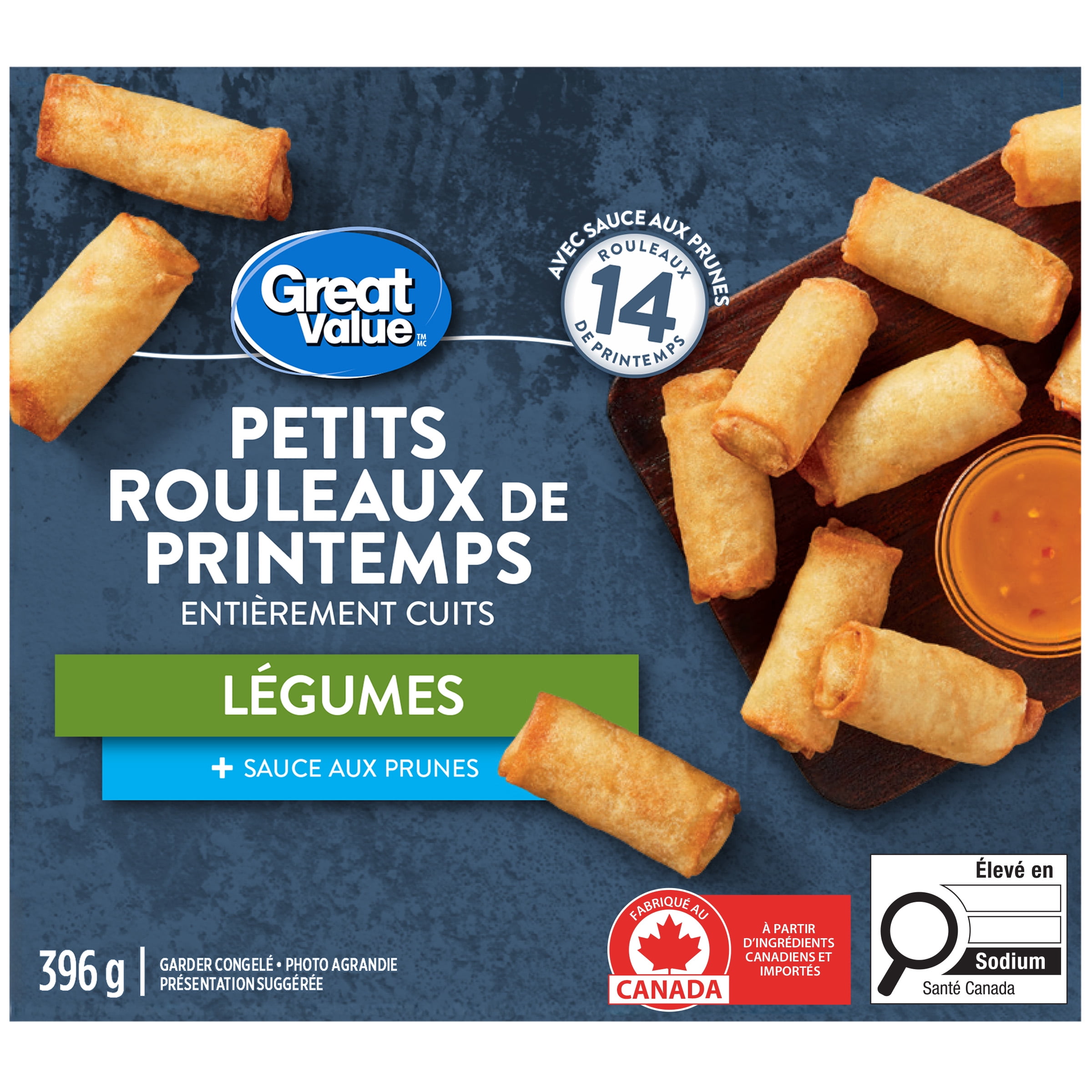 Great Value Fully Cooked Mini Vegetable Spring Rolls with Plum Sauce, 396 g, 14 spring rolls