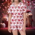 thumbnail image 2 of Kids Pajamas Girls Kids Girls Heart Printed Lapel Short Sleeve Top and Shorts Satin Pajamas Set with Buttons Designed Pyjama Bebe Fille Pink 4 Years-5 Years, 2 of 4