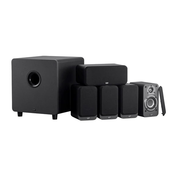 Monoprice HT-35 Premium 5.1-Channel Home Theater System - Charcoal, With Powered Subwoofer, Low Profile Speaker Grilles, Secure Mounting Option