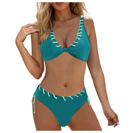 Women High Waisted Bikini Set:Women s Bikini Sets Cheeky Two Piece Swimsuits Triangle Top High Cut Bathing Suit Sexy Swimwear S-2XL