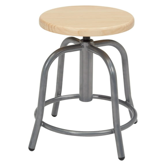 19" - 25" Height Adjustable Swivel Stool, Oak Seat and Grey Frame