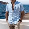 thumbnail image 2 of Men's Casual Button Up Shirt Polyester Blend | Short Sleeve Stand Collar With Breathable Fabric Beach Shirt | Sun Protection Vacation Tops Comfortable Daily | Zenithor,Sky Blue L, 2 of 9