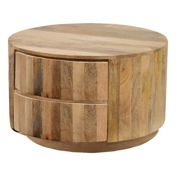 Pemberly Row Modern 2-Drawer Round Wood Coffee Table in Brown