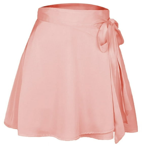AOOOWER Women High Waist Chiffon Satin Wrap Pleated Mini Skirt Tie Side Solid Color Flared Asymmetrical Hem A-Line Streetwear