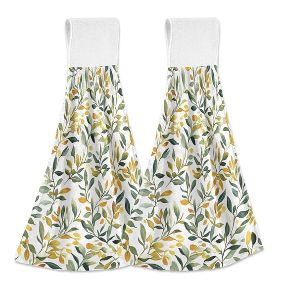 Yayeee Kitchen Hanging Hand Towels Set of 2 with Loop Bathroom Absorbent Tie Towel, Autumn Greenery